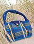 halbrunde blau-karierte Damen Filz-HandTasche